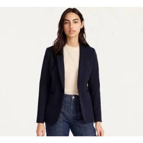 J Crew Womens 8 Parke Blazer Jacket Wool Blend One Button Navy Blue Preppy - Picture 1 of 10